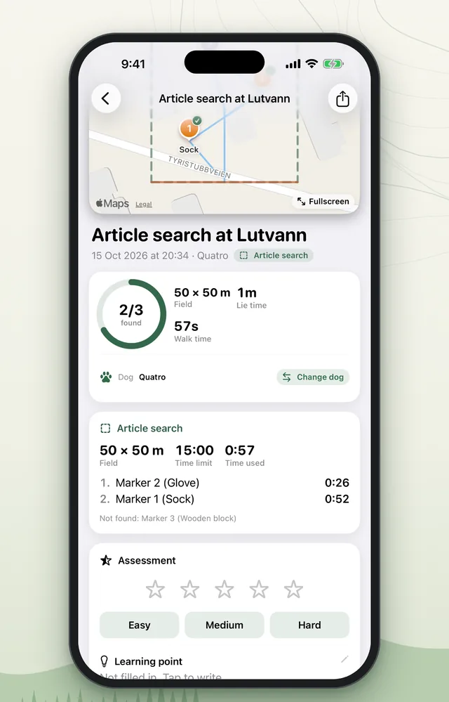 The result of an article search with field, time limit and the time to each find