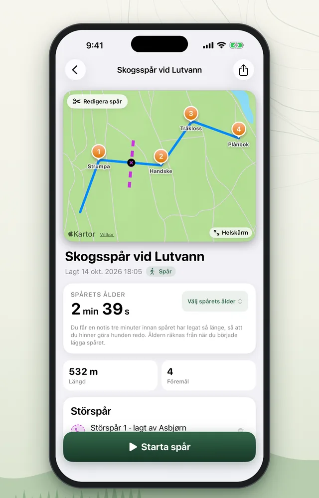 Ett spår med ett störspår lagt på tvären och spårets ålder som räknas ner